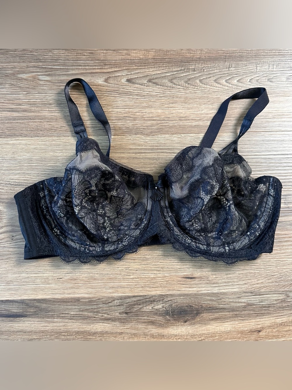 Wacoal Captivation Bra Unlined Underwire 38D‎ Black Lace Full Figure 855184 EUC